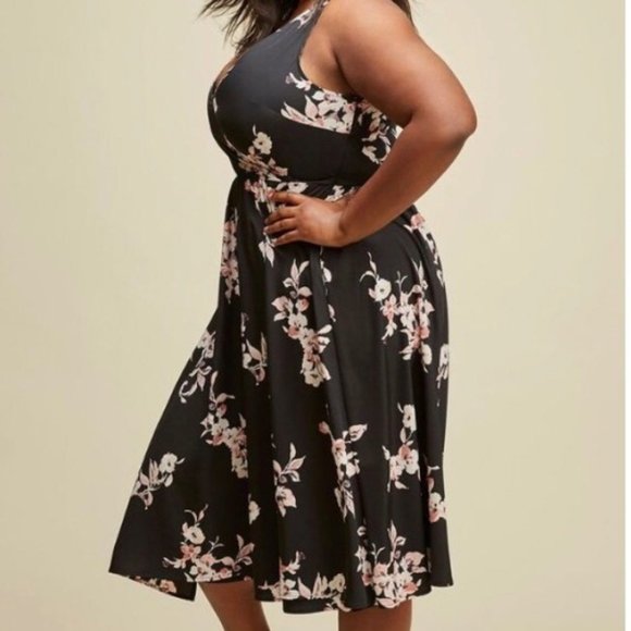 Lane Bryant Dresses & Skirts - Glamour X Lane Bryant Black Floral Faux Wrap Dress 26